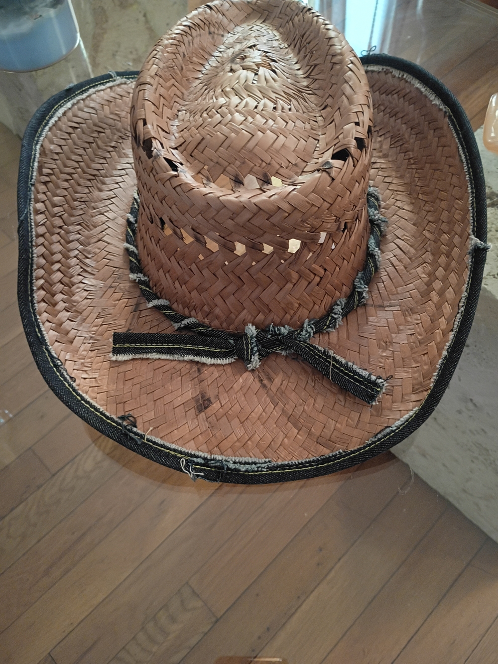 Brown Straw Cowboy Hat with Black Trim